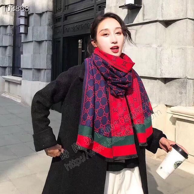 GUCCI圍巾 2019年度最新力作 古馳加厚款羊絨混紡女圍巾 C字母羊絨披肩  llwj6404